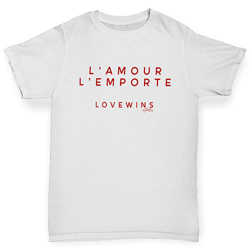 Boys Funny T Shirt L'Amour Love Wins Boy's T-Shirt Age 12-14 White