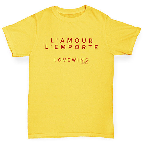 Boys Funny T Shirt L'Amour Love Wins Boy's T-Shirt Age 9-11 Yellow