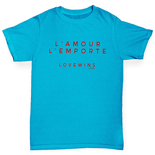 Girls Funny T Shirt L'Amour Love Wins Girl's T-Shirt Age 3-4 Azure Blue