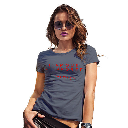 Funny Sarcasm T Shirt L'Amour Love Wins Women's T-Shirt Medium Navy