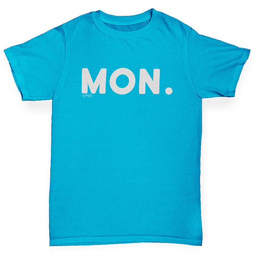 Boys Funny Tshirts MON Monday Boy's T-Shirt Age 9-11 Azure Blue