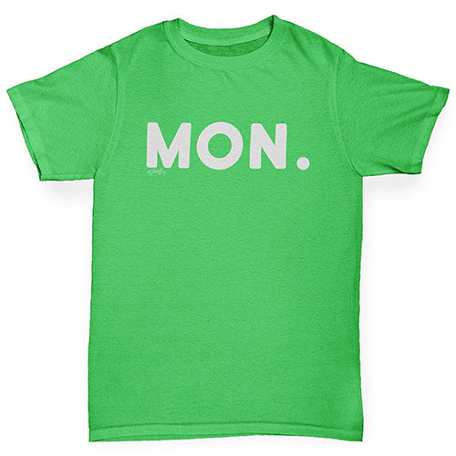 Boys funny tee shirts MON Monday Boy's T-Shirt Age 9-11 Green