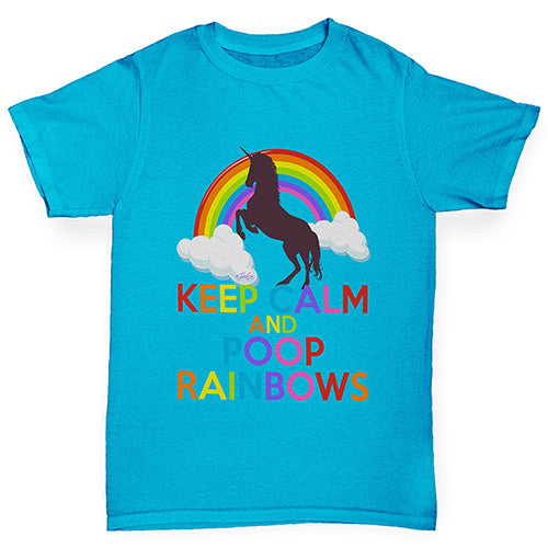 Boys funny tee shirts Keep Calm And Poop Rainbows Boy's T-Shirt Age 3-4 Azure Blue