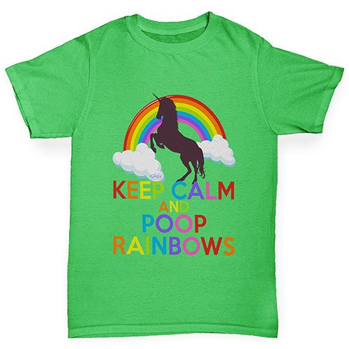 Boys novelty t shirts Keep Calm And Poop Rainbows Boy's T-Shirt Age 5-6 Green