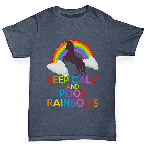 Boys Funny T Shirt Keep Calm And Poop Rainbows Boy's T-Shirt Age 3-4 Dark Grey
