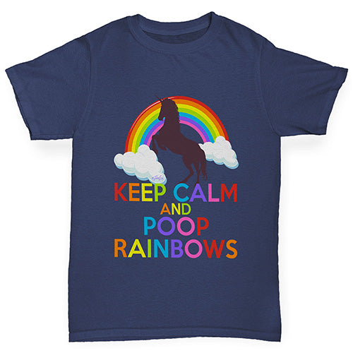 Boys Funny T Shirt Keep Calm And Poop Rainbows Boy's T-Shirt Age 7-8 Navy