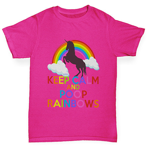 Girls novelty t shirts Keep Calm And Poop Rainbows Girl's T-Shirt Age 3-4 Pink