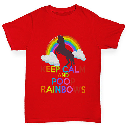 Kids Funny Tshirts Keep Calm And Poop Rainbows Girl's T-Shirt Age 12-14 Red