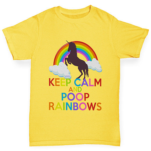 Kids Funny Tshirts Keep Calm And Poop Rainbows Girl's T-Shirt Age 3-4 Yellow