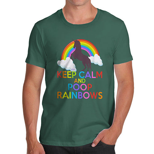 Funny T Shirts For Dad Keep Calm And Poop Rainbows Men's T-Shirt Medium Bottle Green