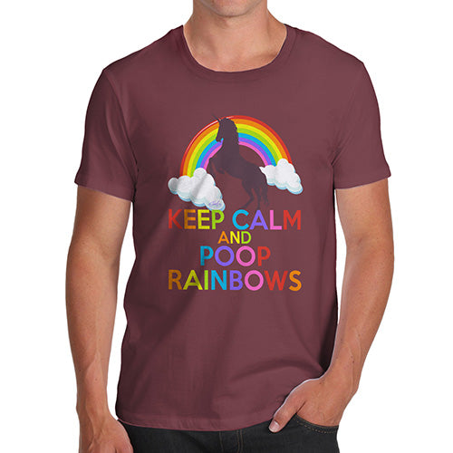 Novelty Tshirts Men Keep Calm And Poop Rainbows Men's T-Shirt Medium Burgundy