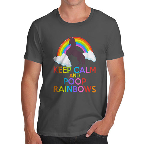 Funny Shirts For Men Keep Calm And Poop Rainbows Men's T-Shirt Large Dark Grey