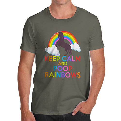 Funny T-Shirts For Guys Keep Calm And Poop Rainbows Men's T-Shirt Small Khaki