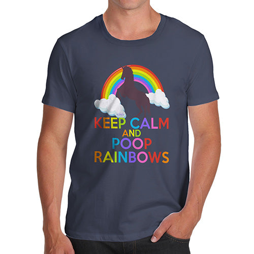 T-Shirt Funny Geek Nerd Hilarious Joke Keep Calm And Poop Rainbows Men's T-Shirt X-Large Navy