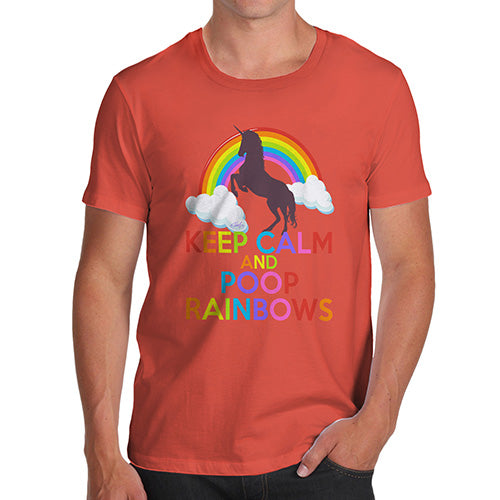 Funny T-Shirts For Men Keep Calm And Poop Rainbows Men's T-Shirt Small Orange