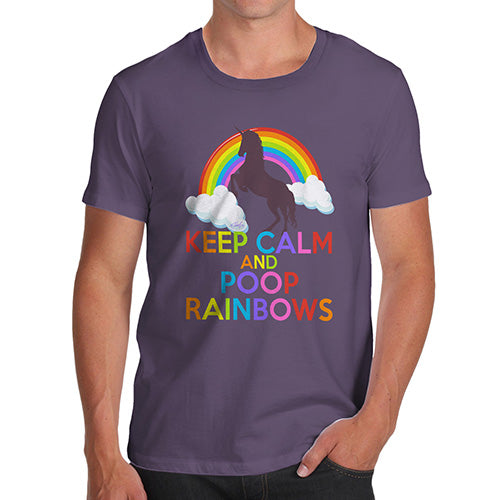 Adult Humor Novelty Graphic Sarcasm Funny T Shirt Keep Calm And Poop Rainbows Men's T-Shirt Medium Plum
