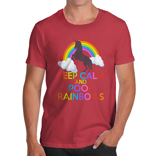 Novelty Tshirts Men Keep Calm And Poop Rainbows Men's T-Shirt X-Large Red