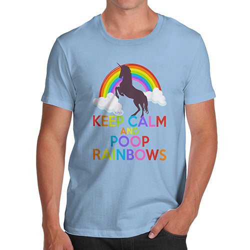 Novelty T Shirt Christmas Keep Calm And Poop Rainbows Men's T-Shirt Medium Sky Blue