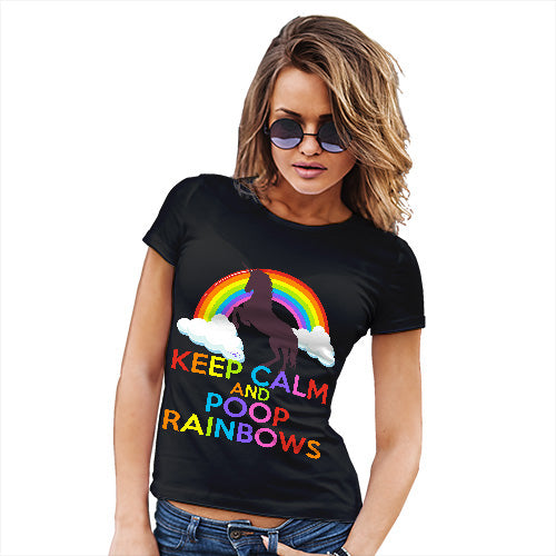 Funny T Shirts For Mom Keep Calm And Poop Rainbows Women's T-Shirt Small Black