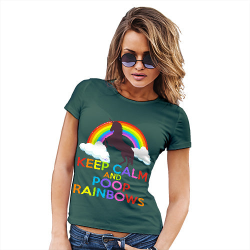Adult Humor Novelty Graphic Sarcasm Funny T Shirt Keep Calm And Poop Rainbows Women's T-Shirt X-Large Bottle Green