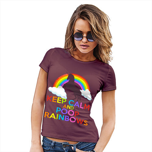 Funny Tee Shirts For Women Keep Calm And Poop Rainbows Women's T-Shirt Small Burgundy