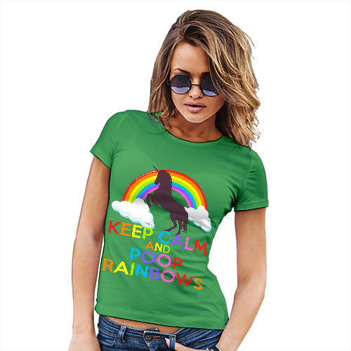 Funny Tshirts For Women Keep Calm And Poop Rainbows Women's T-Shirt Medium Green