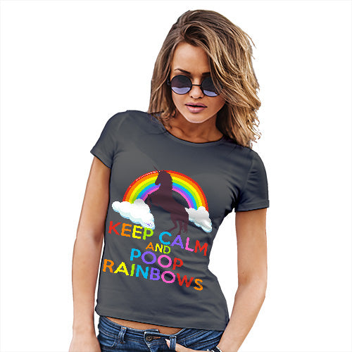 Funny Tshirts Keep Calm And Poop Rainbows Women's T-Shirt Large Dark Grey