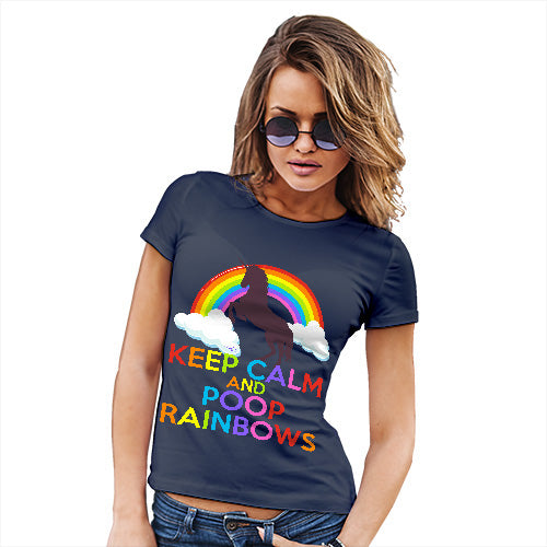 T-Shirt Funny Geek Nerd Hilarious Joke Keep Calm And Poop Rainbows Women's T-Shirt X-Large Navy