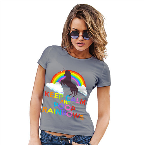 T-Shirt Funny Geek Nerd Hilarious Joke Keep Calm And Poop Rainbows Women's T-Shirt X-Large Light Grey