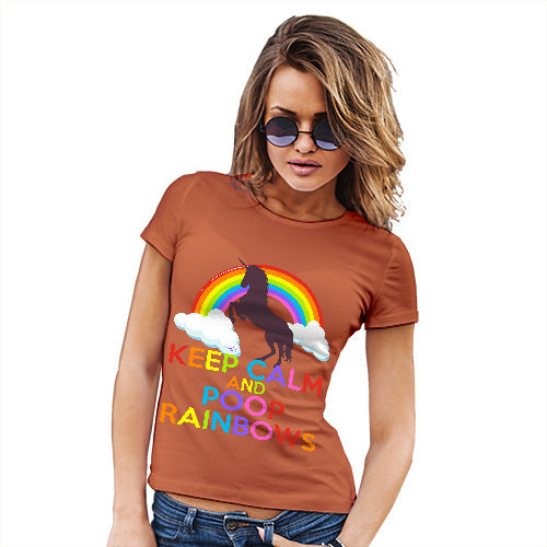 Funny T-Shirts For Women Sarcasm Keep Calm And Poop Rainbows Women's T-Shirt Small Orange