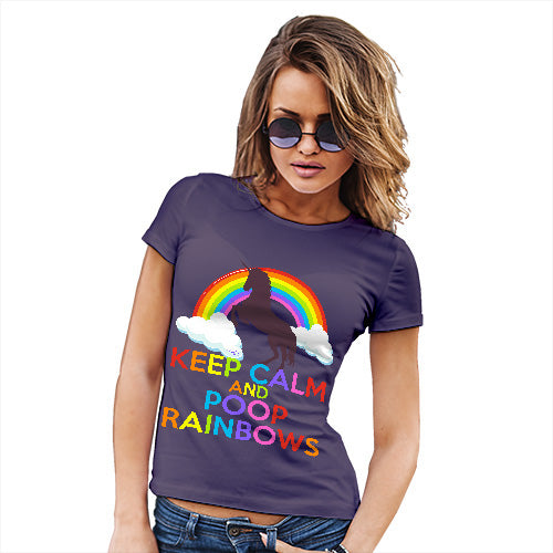 Novelty T Shirt Christmas Keep Calm And Poop Rainbows Women's T-Shirt Medium Plum