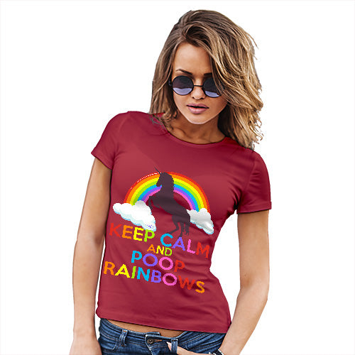 Funny T Shirts Keep Calm And Poop Rainbows Women's T-Shirt X-Large Red