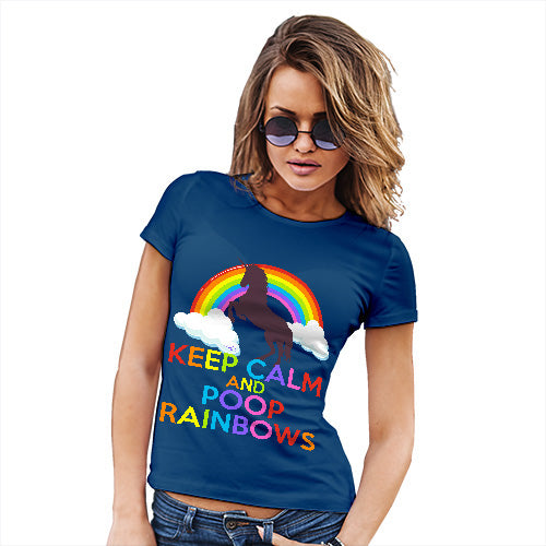 T-Shirt Funny Geek Nerd Hilarious Joke Keep Calm And Poop Rainbows Women's T-Shirt Medium Royal Blue