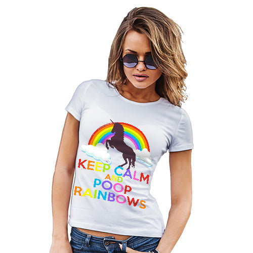 Funny T Shirts For Women Keep Calm And Poop Rainbows Women's T-Shirt Medium White