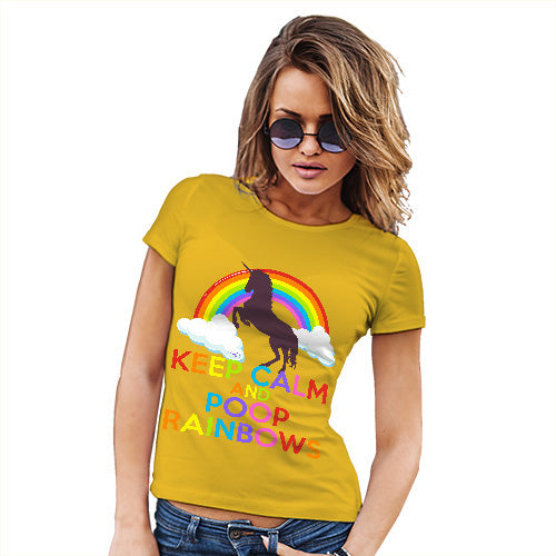 Funny T Shirts For Mom Keep Calm And Poop Rainbows Women's T-Shirt Small Yellow