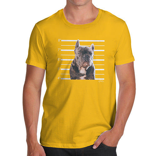 Novelty Gifts For Men Staffordshire Bull Terrier Mugshot Men's T-Shirt Small Yellow