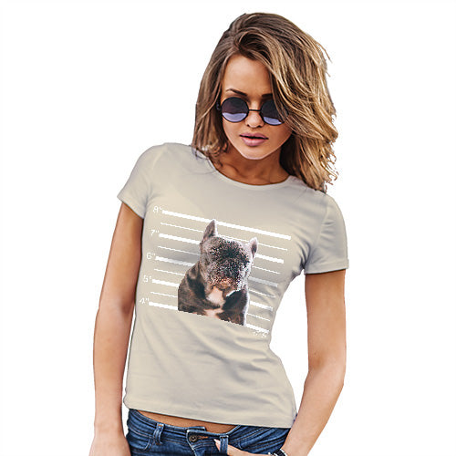 Novelty T Shirt Staffordshire Bull Terrier Mugshot Women's T-Shirt Small Natural