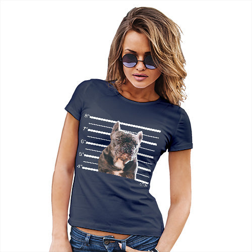 Funny T Shirts Staffordshire Bull Terrier Mugshot Women's T-Shirt X-Large Navy