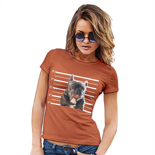 Novelty T Shirt Staffordshire Bull Terrier Mugshot Women's T-Shirt Large Orange