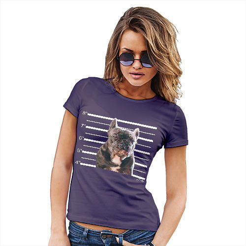Funny Tshirts Staffordshire Bull Terrier Mugshot Women's T-Shirt Large Plum