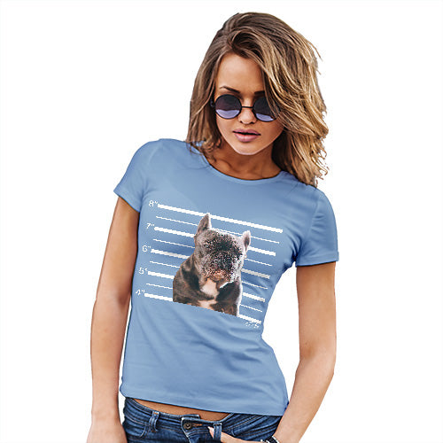 Funny T Shirts For Mom Staffordshire Bull Terrier Mugshot Women's T-Shirt Small Sky Blue
