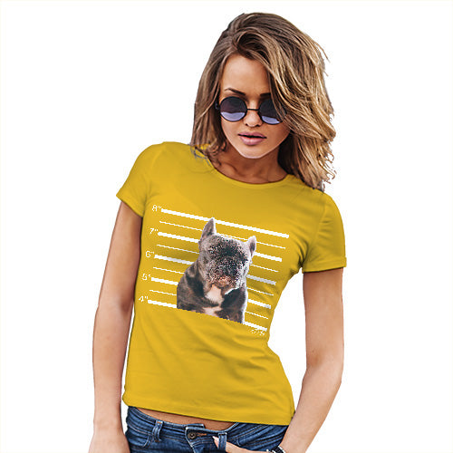 Funny Tee Shirts For Women Staffordshire Bull Terrier Mugshot Women's T-Shirt X-Large Yellow