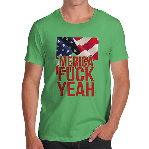 T-Shirt Funny Geek Nerd Hilarious Joke Merica F-ck Yeah Men's T-Shirt Small Green