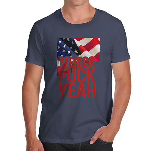 Funny T Shirts For Men Merica F-ck Yeah Men's T-Shirt Medium Navy