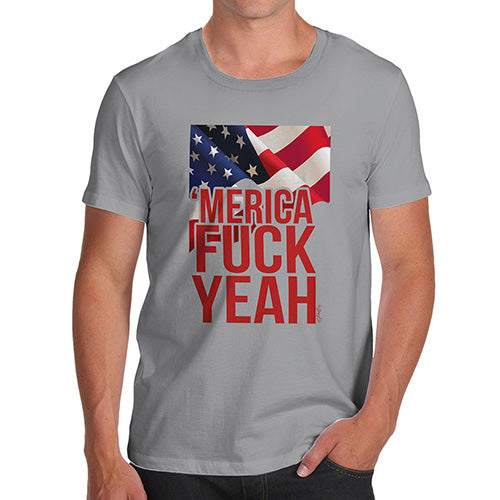 Funny Tshirts For Men Merica F-ck Yeah Men's T-Shirt X-Large Light Grey