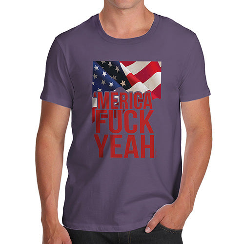 Funny T-Shirts For Men Merica F-ck Yeah Men's T-Shirt Small Plum