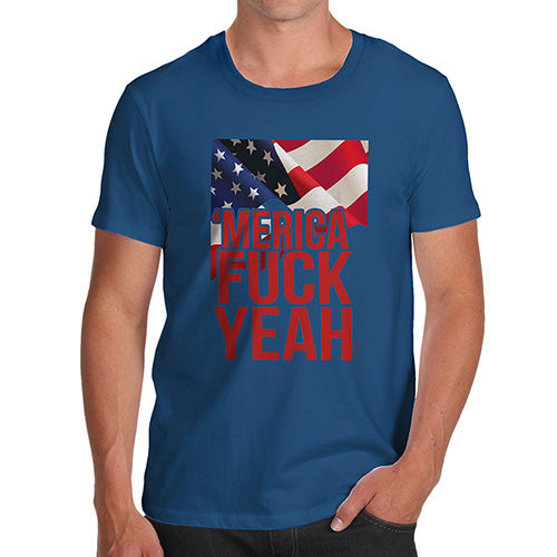 Funny Sarcasm T Shirt Merica F-ck Yeah Men's T-Shirt Small Royal Blue