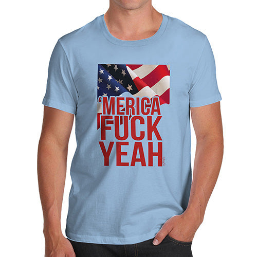 Funny Gifts For Men Merica F-ck Yeah Men's T-Shirt X-Large Sky Blue