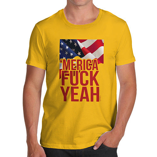 Funny Tee Shirts For Men Merica F-ck Yeah Men's T-Shirt Medium Yellow