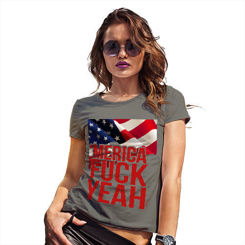 Funny Tshirts Merica F-ck Yeah Women's T-Shirt X-Large Khaki